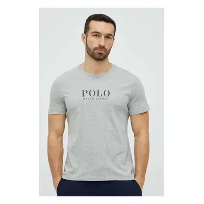 Bavlněné pyžamové tričko Polo Ralph Lauren šedá barva, s potiskem, 714899613