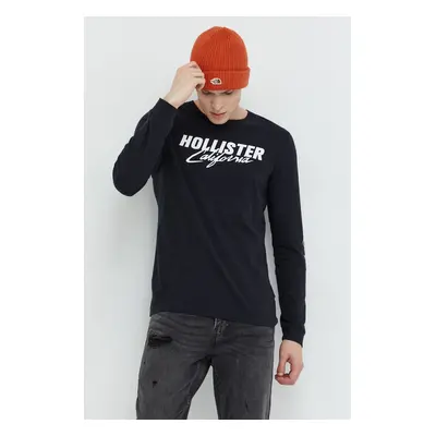 Bavlněné tričko s dlouhým rukávem Hollister Co. bílá barva, s potiskem