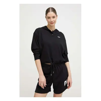 Mikina Dkny dámská, černá barva, s kapucí, aplikací, DP3T9723