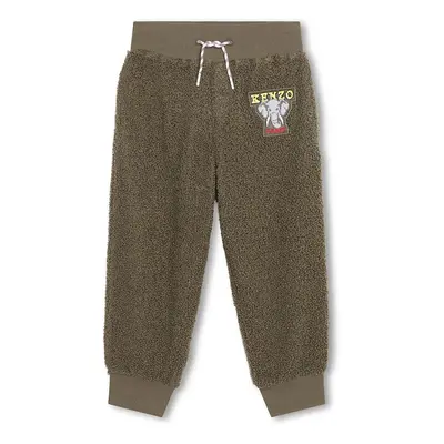 Dětské tepláky Kenzo Kids zelená barva, s aplikací