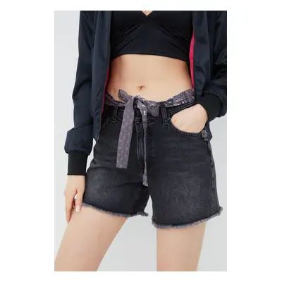 Džínové šortky Superdry dámské, šedá barva, hladké, medium waist