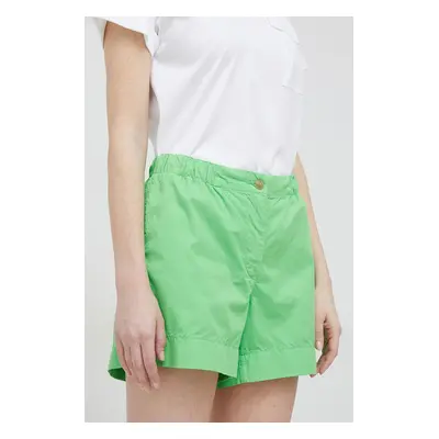 Bavlněné šortky Tommy Hilfiger zelená barva, hladké, high waist