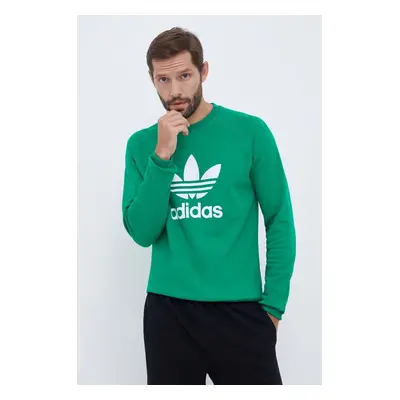 Bavlněná mikina adidas Originals pánská, zelená barva, s potiskem