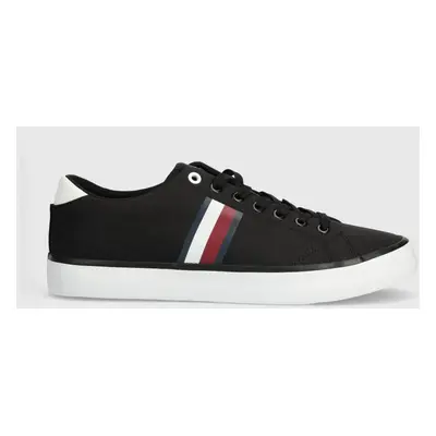 Tenisky Tommy Hilfiger TH HI VULC LOW STRIPES MESH pánské, černá barva, FM0FM04946