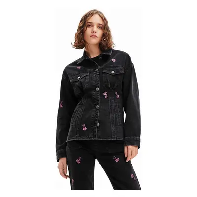 Džínová bunda Desigual 23WWED33 WOMAN DENIM TRUCKER JACKET dámská, černá barva, přechodná