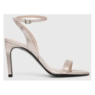 Kožené sandály Calvin Klein HEEL SANDAL 90 PEARL zlatá barva, HW0HW02026