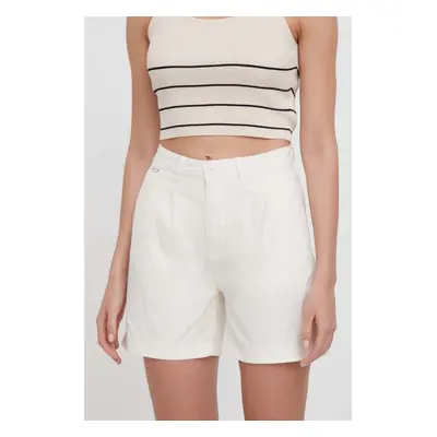 Kraťasy Pepe Jeans VANIA dámské, béžová barva, hladké, high waist, PL801094