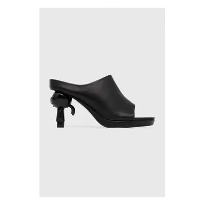 Kožené pantofle Karl Lagerfeld IKON HEEL dámské, černá barva, na podpatku, KL39004