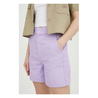 Kraťasy Dickies dámské, fialová barva, hladké, high waist