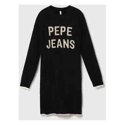 Dětské šaty s příměsí vlny Pepe Jeans černá barva, mini, oversize