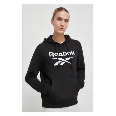 Mikina Reebok dámská, černá barva, s kapucí, s potiskem