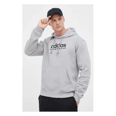 Mikina adidas pánská, šedá barva, s kapucí, s potiskem