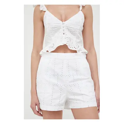 Kraťasy Guess dámské, bílá barva, hladké, high waist