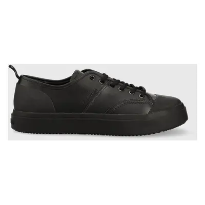 Kožené sneakers boty Calvin Klein LOW TOP LACE UP LTH černá barva, HM0HM01045