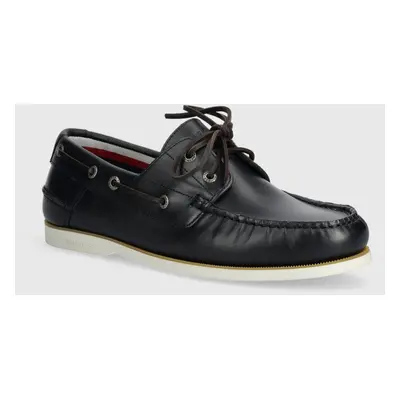 Kožené mokasíny Tommy Hilfiger TH BOAT SHOE CORE LEATHER pánské, tmavomodrá barva, FM0FM04506