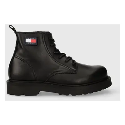 Kožené boty Tommy Jeans TJM RUBERIZED LACE UP BOOT pánské, černá barva, EM0EM01276