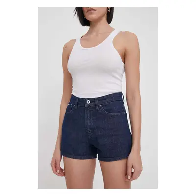 Džínové šortky Pepe Jeans A-LINE SHORT HW dámské, tmavomodrá barva, hladké, high waist, PL801111