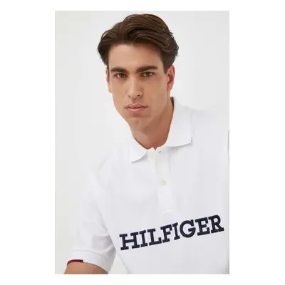 Bavlněné polo tričko Tommy Hilfiger bílá barva, s aplikací