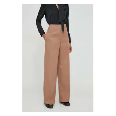 Kalhoty Calvin Klein dámské, béžová barva, jednoduché, high waist, K20K206333