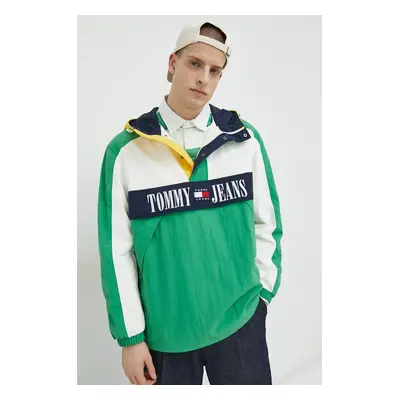 Bunda Tommy Jeans pánská, zelená barva, přechodná, oversize