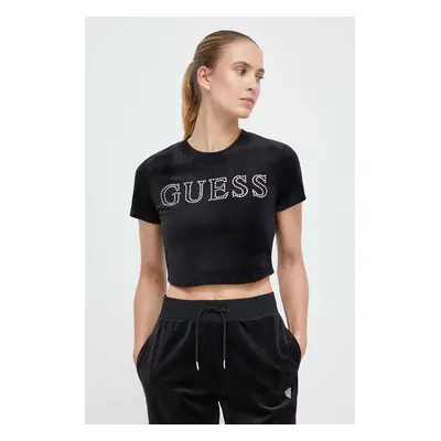 Velurové tričko Guess COUTURE černá barva, V3BI01 KBXI2