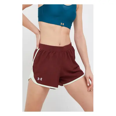 Běžecké šortky Under Armour dámské, vínová barva, hladké, medium waist