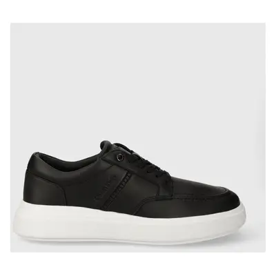 Kožené sneakers boty Calvin Klein LOW TOP LACE UP TAILOR černá barva, HM0HM01379