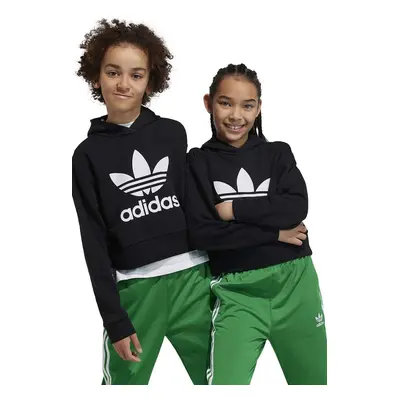 Dětská mikina adidas Originals černá barva, s kapucí, s potiskem