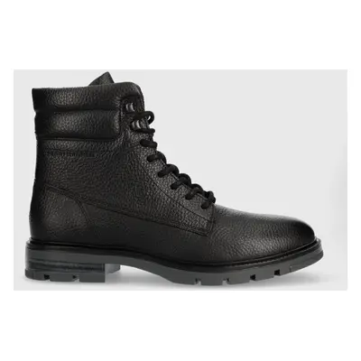 Kožené boty Tommy Hilfiger WARM PADDED HILFIGER LTH BOOT pánské, černá barva, FM0FM04802