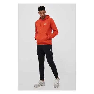 Mikina adidas Originals pánská, oranžová barva, s kapucí, hladká