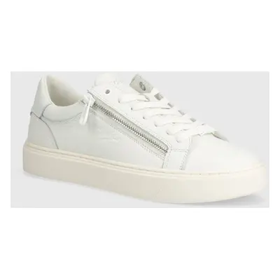 Kožené sneakers boty Calvin Klein LOW TOP LACE UP W/ZIP bílá barva, HM0HM01475