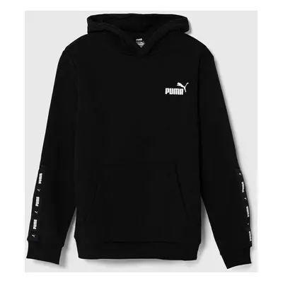 Dětská mikina Puma ESS Tape Hoodie TR černá barva, s kapucí, s potiskem