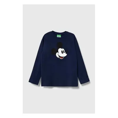 Dětské bavlněné tričko s dlouhým rukávem United Colors of Benetton x Disney tmavomodrá barva, s 