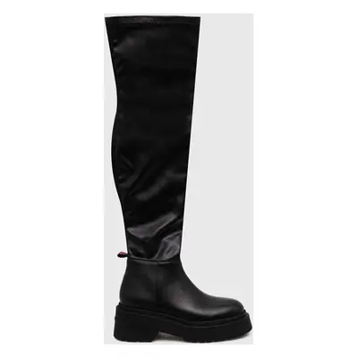 Kozačky Tommy Jeans TJW OVER THE KNEE BOOTS dámské, černá barva, na platformě, EN0EN02254