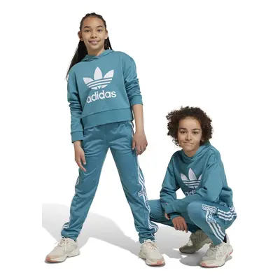 Dětská mikina adidas Originals tyrkysová barva, s kapucí, s potiskem