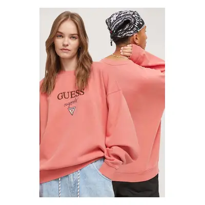 Mikina Guess Originals pánská, oranžová barva, s aplikací