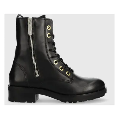 Kožené workery Tommy Hilfiger Th Essentials Biker Boot dámské, černá barva, na plochém podpatku,