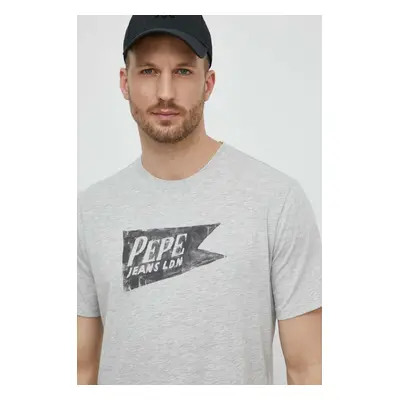 Bavlněné tričko Pepe Jeans SINGLE CARDIFF šedá barva, s potiskem, PM509401