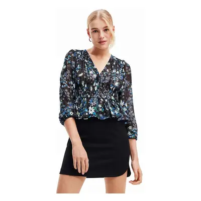 Halenka Desigual 23WWBW06 WOMAN WOVEN BLOUSE LONG SLEEVE dámská, tmavomodrá barva