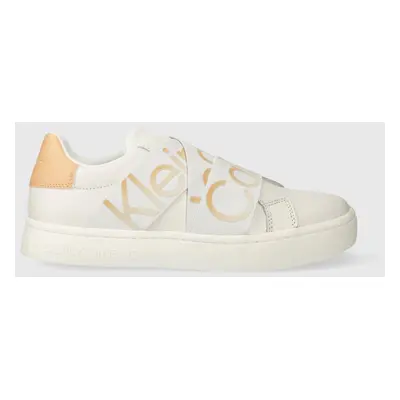 Kožené sneakers boty Calvin Klein Jeans CLASSIC CUPSOLE ELAST LTH bílá barva, YW0YW01443