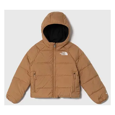 Dětská oboustranná bunda The North Face B REVERSIBLE NORTH DOWN HOODED JACKET hnědá barva