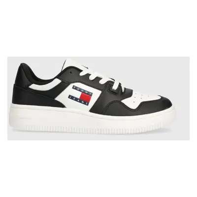 Kožené sneakers boty Tommy Jeans TJW RETRO BASKET ESS černá barva, EN0EN02505