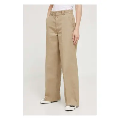 Kalhoty Dickies dámské, béžová barva, jednoduché, high waist