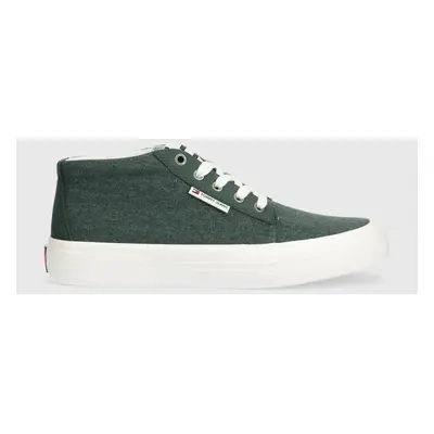 Sneakers boty Tommy Jeans TJM MID CUT CANVAS COLOR zelená barva, EM0EM01412