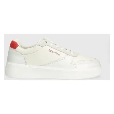 Kožené sneakers boty Calvin Klein LOW TOP LACE UP BSKT bílá barva, HM0HM01402