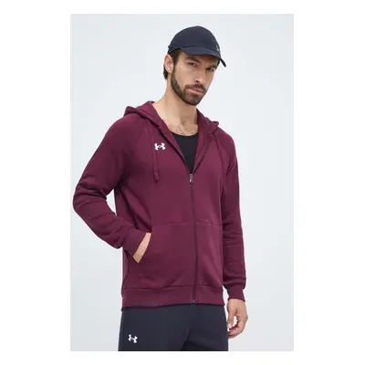 Mikina Under Armour pánská, vínová barva, s kapucí, hladká, 1379767