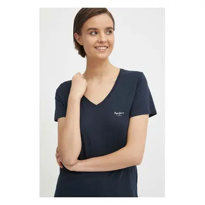 Bavlněné tričko Pepe Jeans LORETTE V NECK tmavomodrá barva, PL505826