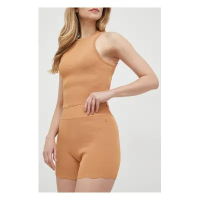 Kraťasy Guess dámské, oranžová barva, hladké, high waist