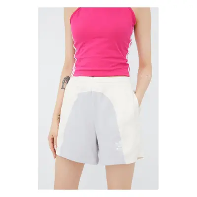 Kraťasy adidas Originals Adicolor dámské, šedá barva, vzorované, high waist, HC7038-WONWHI