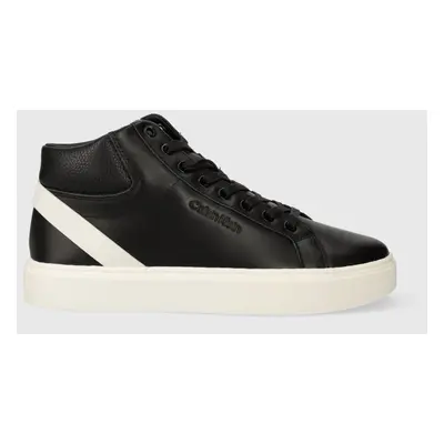 Kožené sneakers boty Calvin Klein HIGH TOP LACE UP ARCHIVE STRIPE černá barva, HM0HM01291